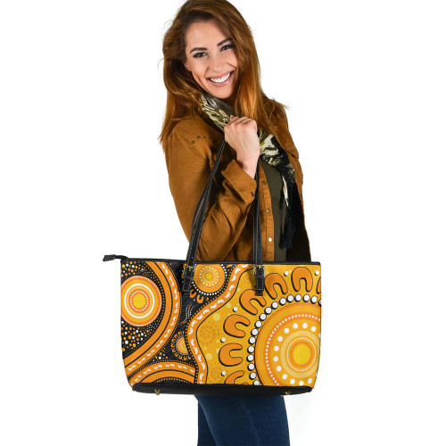 Indigenous Australian Aboriginal Leather Tote Bag Sun Pathway Walkabout