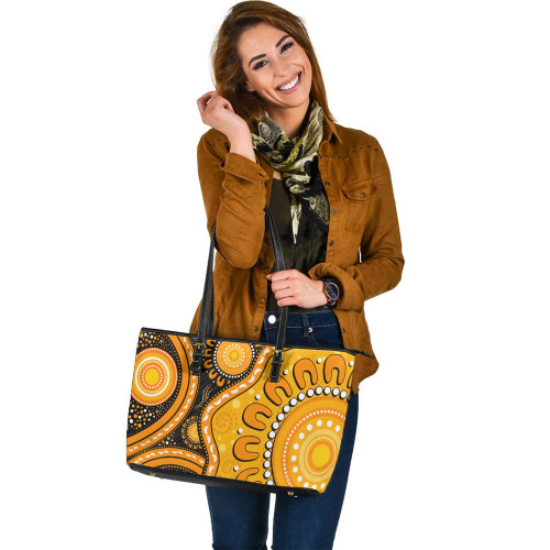 Indigenous Australian Aboriginal Leather Tote Bag Sun Pathway Walkabout