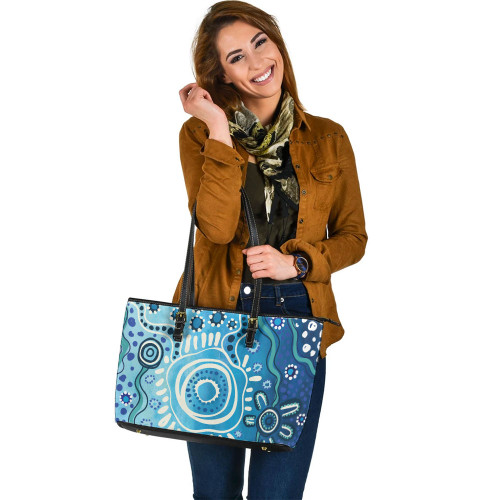 Indigenous Australian Aboriginal Leather Tote Bag Traditional Aboriginal Dot Art Indigenous Australian Aboriginal Leather Tote Bag Traditional Aboriginal Dot Art