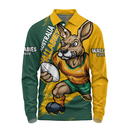 Aussie Wallabies Long Sleeve Polo Shirt Unstoppable Wallabies Spirit Of The Championship