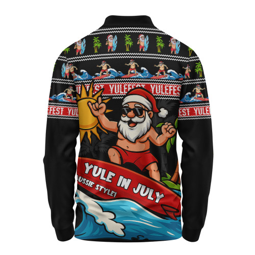 Australia Long Sleeve Polo Shirt Santa's Yule Wave Ride
