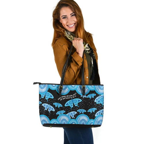 Indigenous Australian Aboriginal Leather Tote Bag Aboriginal Butterflies Art Inspired