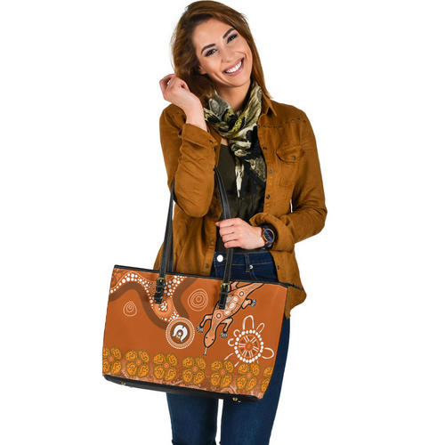 Indigenous Australian Aboriginal Leather Tote Bag Indigenous Dot Goanna