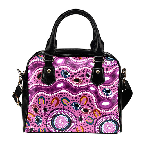 Indigenous Australian Aboriginal Shoulder Handbag Aboriginal Dreaming Trail In Violet River Flow