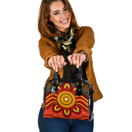 Indigenous Australian Aboriginal Shoulder Handbag Aboriginal Radiant Sun Dreaming In Red Sands