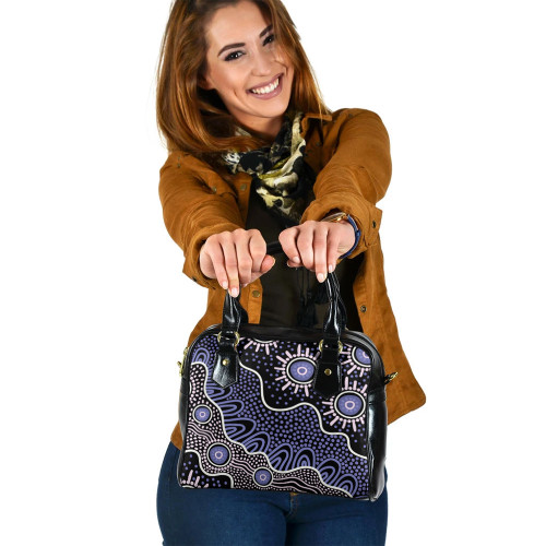 Indigenous Australian Aboriginal Shoulder Handbag Aboriginal Starry Night With Flowing Riverlines