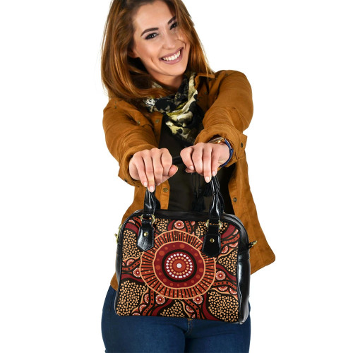 Indigenous Australian Aboriginal Shoulder Handbag Brown Aboriginal Style Dot Painting