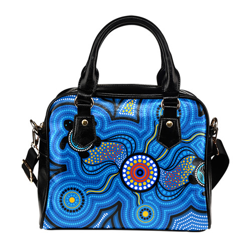 Indigenous Australian Aboriginal Shoulder Handbag Celestial Blue Journey Through Ancestral Echoes