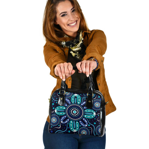 Indigenous Australian Aboriginal Shoulder Handbag Midnight Gathering Under The Sacred Starflower Sky