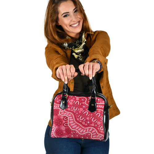 Indigenous Australian Aboriginal Shoulder Handbag Pink Journey Through Ancestral Songline Paths Indigenous Australian Aboriginal Shoulder Handbag Pink Journey Through Ancestral Songline Paths