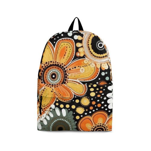 Indigenous Australian Aboriginal Backpack Aboriginal Bloom Burst Art Backpack In Sunset Tones