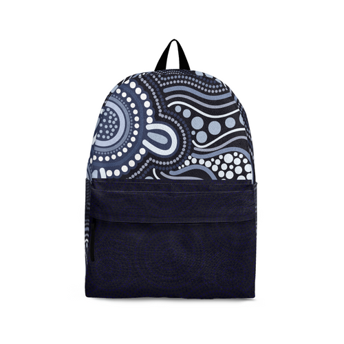Indigenous Australian Aboriginal Backpack Aboriginal Blue Grey Flow Lines and Dot Art Pattern