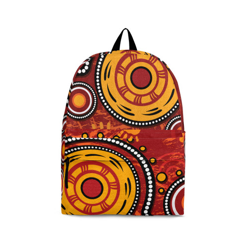 Indigenous Australian Aboriginal Backpack Aboriginal Bold Sun Rings In Red And Ochre Harmony
