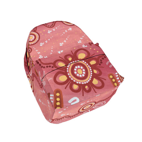 Indigenous Australian Aboriginal Backpack Aboriginal Desert Bloom With Tracks In Earthy Pink