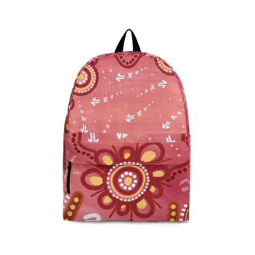 Indigenous Australian Aboriginal Backpack Aboriginal Desert Bloom With Tracks In Earthy Pink