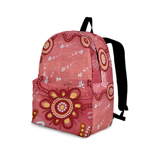 Indigenous Australian Aboriginal Backpack Aboriginal Desert Bloom With Tracks In Earthy Pink