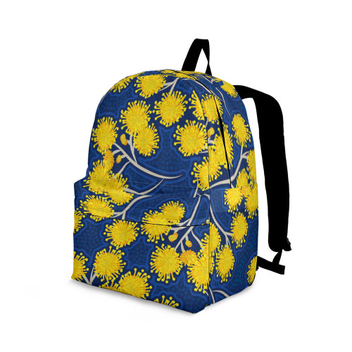 Indigenous Australian Aboriginal Backpack Aboriginal Golden Wattle Spirit In Blue Dreaming