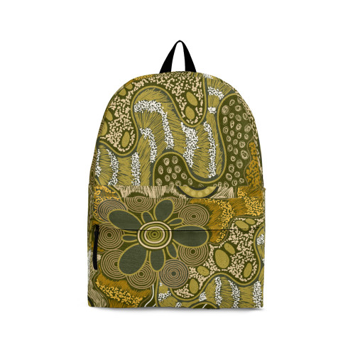Indigenous Australian Aboriginal Backpack Aboriginal Nature Harmony With Ochre And Green Flow