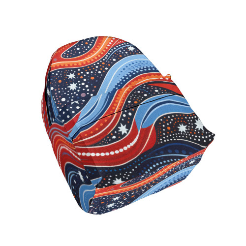 Indigenous Australian Aboriginal Backpack Aboriginal Night Sky Wave Backpack In Red Blue Tones