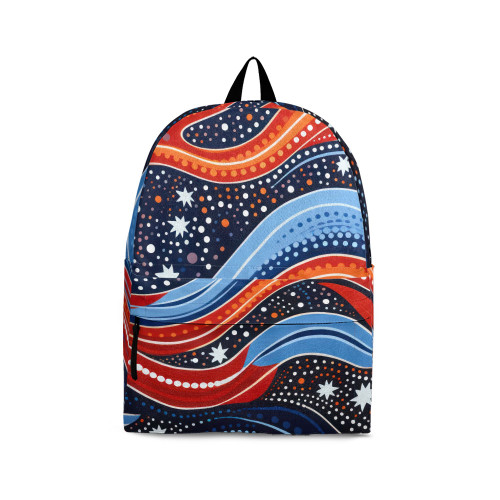 Indigenous Australian Aboriginal Backpack Aboriginal Night Sky Wave Backpack In Red Blue Tones