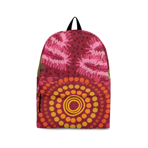 Indigenous Australian Aboriginal Backpack Aboriginal Pink Blossom Songline Radiance