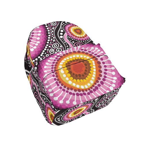 Indigenous Australian Aboriginal Backpack Aboriginal Radiant Sunburst In Pink And Fire Tones