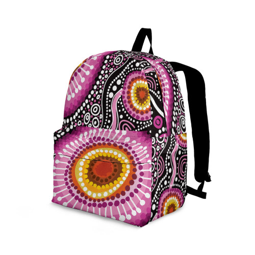 Indigenous Australian Aboriginal Backpack Aboriginal Radiant Sunburst In Pink And Fire Tones