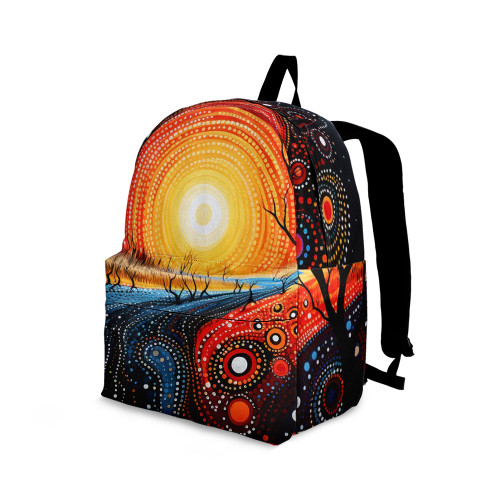 Indigenous Australian Aboriginal Backpack Aboriginal Sunset Radiance Over Dreaming River
