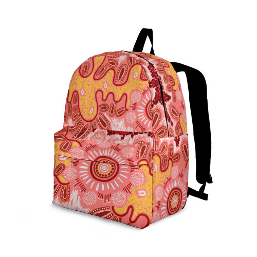 Indigenous Australian Aboriginal Backpack Aboriginal Warm Path Symbols In Coral And Ochre Tone