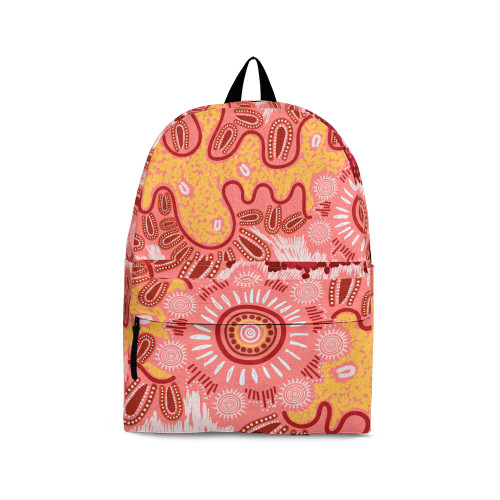Indigenous Australian Aboriginal Backpack Aboriginal Warm Path Symbols In Coral And Ochre Tone