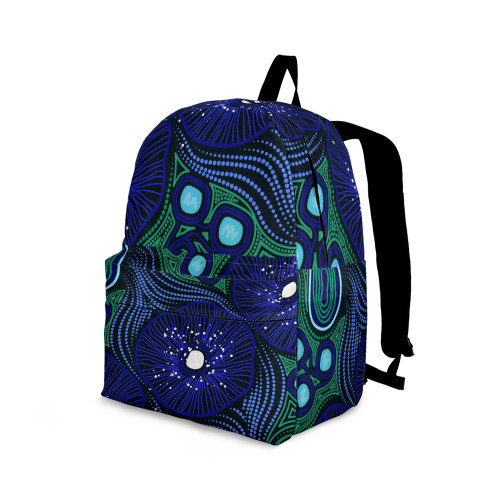 Indigenous Australian Aboriginal Backpack Aboriginal Water Energy Pattern Deep Blue Green Art copy