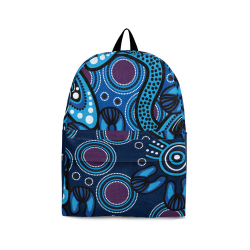 Indigenous Australian Aboriginal Backpack Aboriginal Water Flow And Spirit Seeds In Blue Dreaming