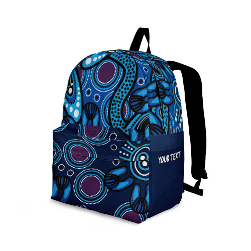 Indigenous Australian Aboriginal Backpack Aboriginal Water Flow And Spirit Seeds In Blue Dreaming
