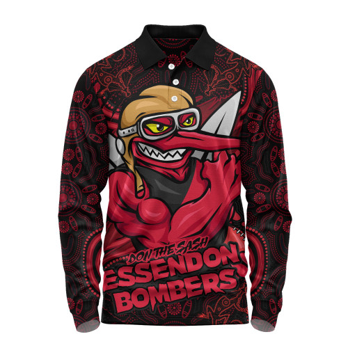 Essendon Long Sleeve Polo Shirt Spirit Warriors Of The Game