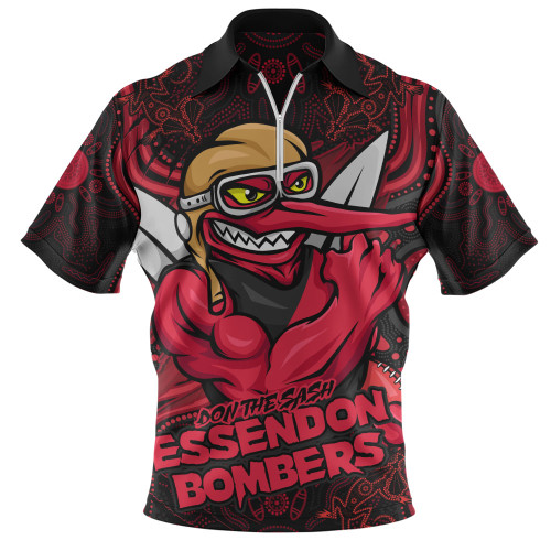 Essendon Zip Polo Shirt Spirit Warriors Of The Game