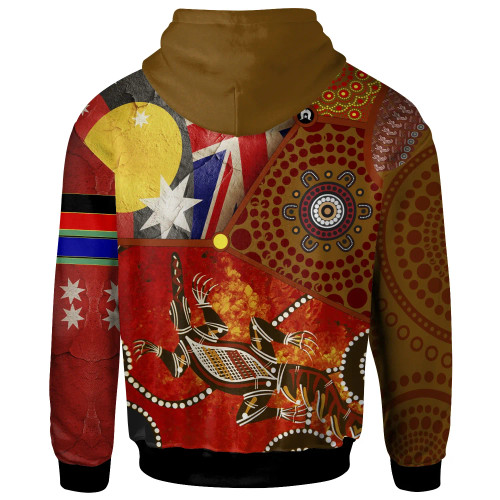Australia Aboriginal Zip-up Hoodie - Aboriginal Dot Pattern & Flags, Crocodile