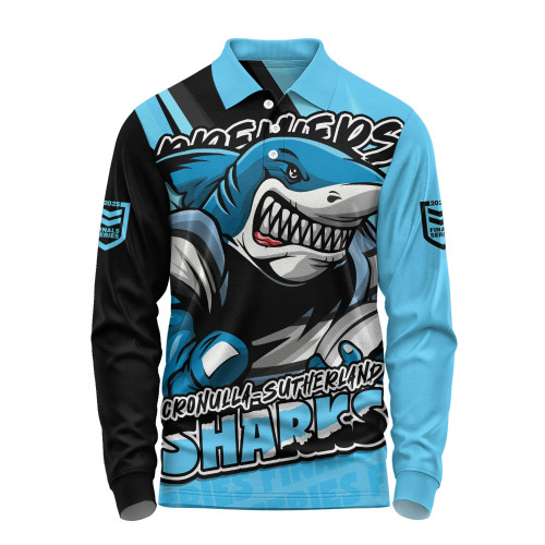 Cronulla-Sutherland Sharks Long Sleeve Polo Shirt Chasing Victory 2025 Final Series Pride