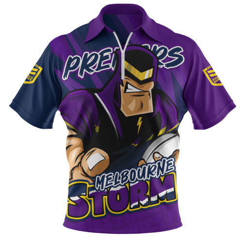 Melbourne Storm Zip Polo Shirt Chasing Victory 2025 Final Series Pride