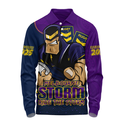 Melbourne Storm Long Sleeve Polo Shirt Battle For Glory Rugby Finals Edition