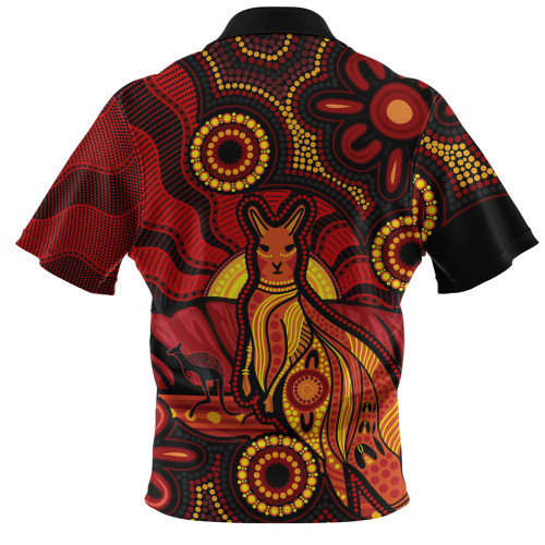 Indigenous Australian Aboriginal Zip Polo Shirt Echoes Of The Dreaming