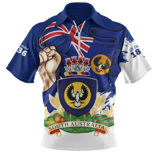 South Australia Zip Polo Shirt Power Pride And Heritage Crest