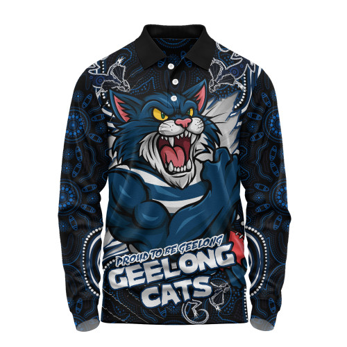 Geelong Cats Long Sleeve Polo Shirt Spirit Warriors Of The Game