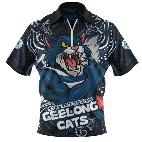 Geelong Cats Zip Polo Shirt Spirit Warriors Of The Game