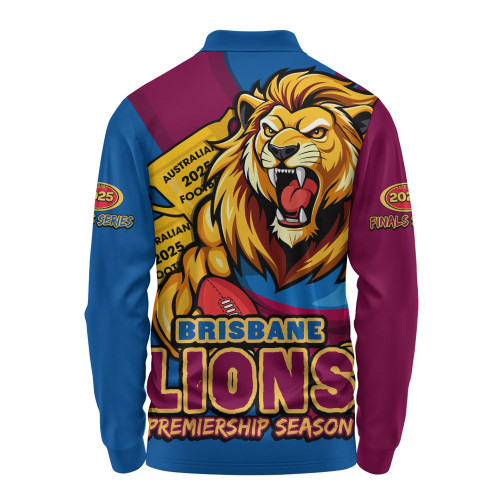 Brisbane Lions Long Sleeve Polo Shirt Australian Football Finals Premiership Spirit