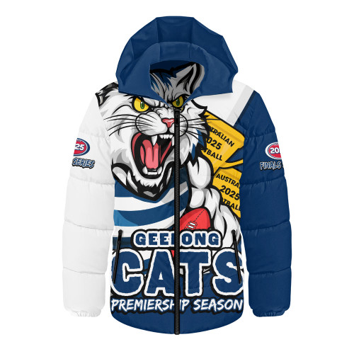 Geelong Cats Hooded Padded Jacket Australian Football Finals Premiership Spirit