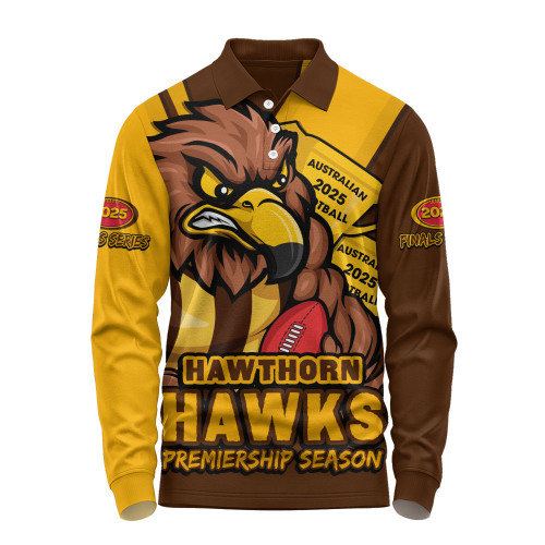 Hawthorn Long Sleeve Polo Shirt Australian Football Finals Premiership Spirit