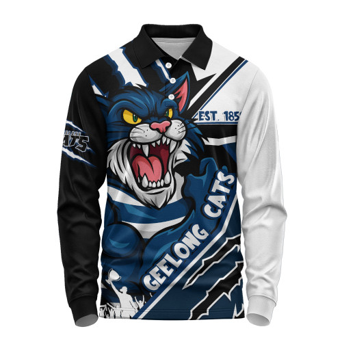 Geelong Cats Long Sleeve Polo Shirt Battlefield Glory Gear