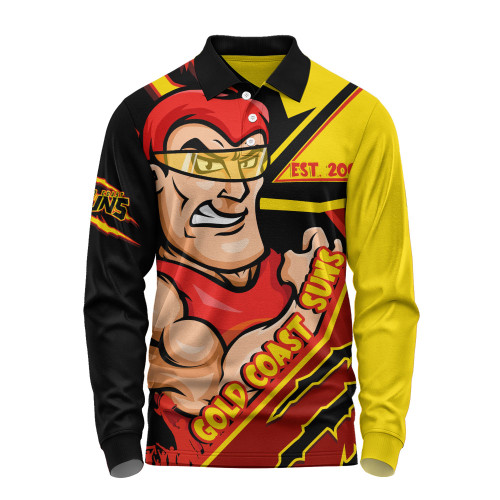 Gold Coast SUNS Long Sleeve Polo Shirt Battlefield Glory Gear