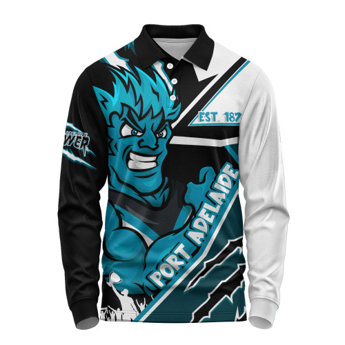 Port Adelaide Long Sleeve Polo Shirt Battlefield Glory Gear