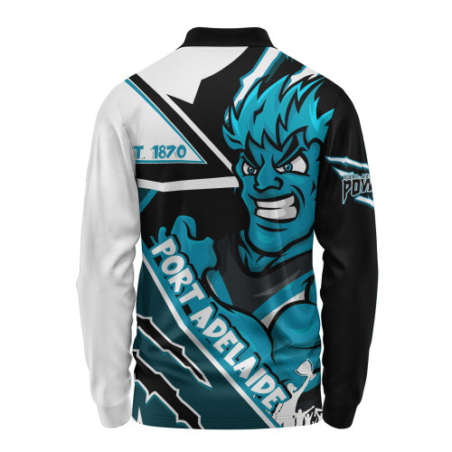 Port Adelaide Long Sleeve Polo Shirt Battlefield Glory Gear Port Adelaide Long Sleeve Polo Shirt Battlefield Glory Gear